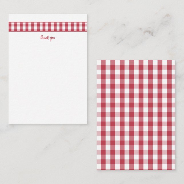 Cartes de remerciement modernes à carreaux rouges (Devant / Derrière)