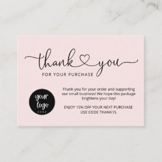 Cartes de remerciement modernes rose pâle pour com