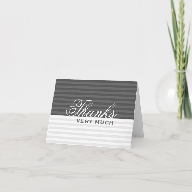 Cartes de remerciement noir et blanc à rayures gri (Devant)
