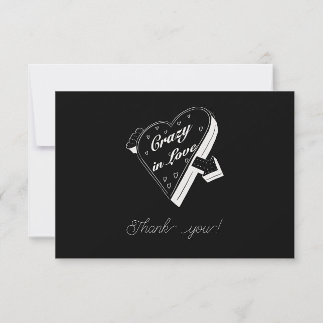 Cartes de remerciement noir et blanc follement amo (Devant)