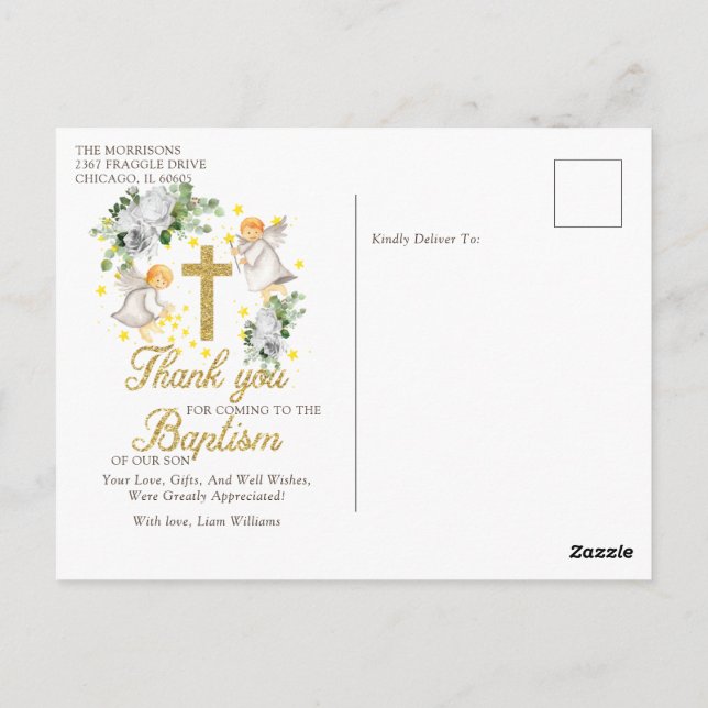 Cartes de remerciement pailletées pour baptême (Dos)