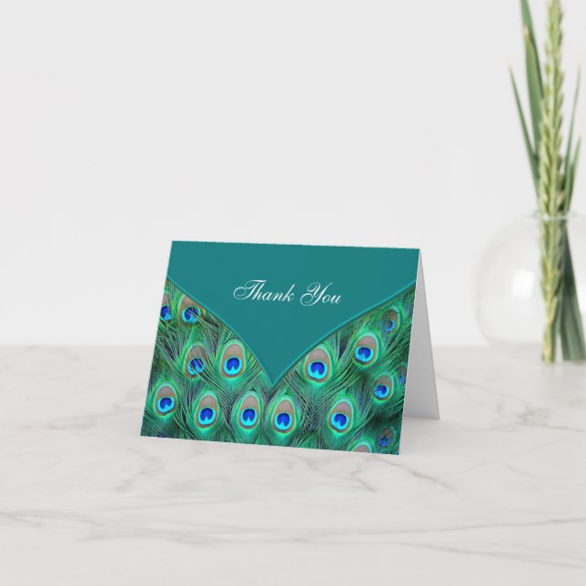 Cartes de remerciement Paon Bleu sarcelle (Devant)