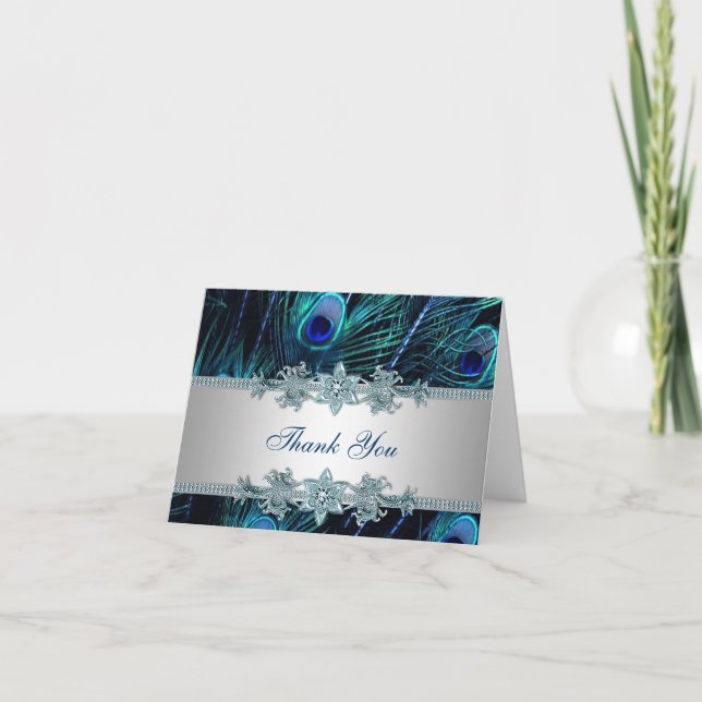 Cartes de remerciement Paon Bleu sarcelle Royal (Devant)