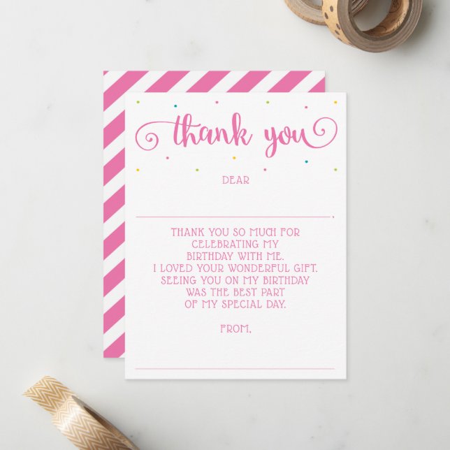 Cartes de remerciement personnalisées pour filles (Devant/Arrière en situation)