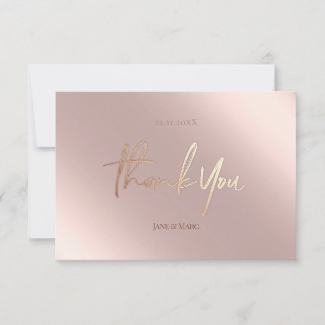 Cartes de Remerciement Petites Faux Métal Rosé Ros (Devant)