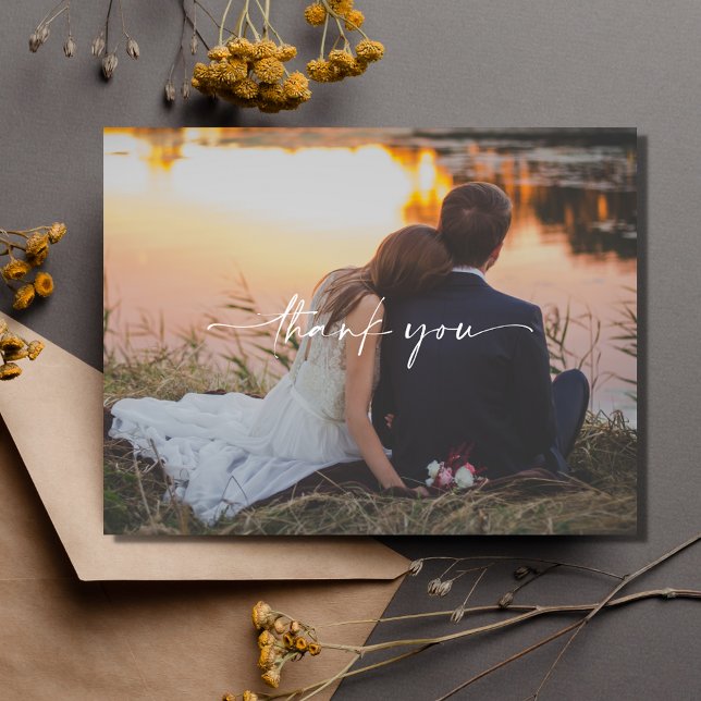 Cartes de remerciement photo de mariage simples (Simple Wedding Day Photo Thank You Postcards)