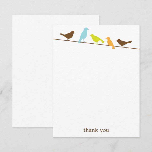 Cartes de remerciement plates avec oiseaux sur un  (Devant / Derrière)