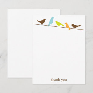 Cartes de remerciement plates avec oiseaux sur un 
