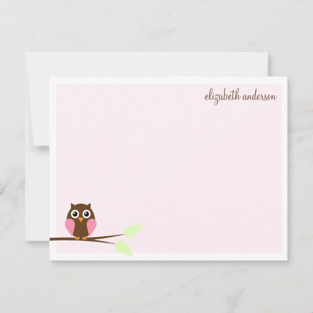 Cartes de remerciement plates Chouette rose (Devant)