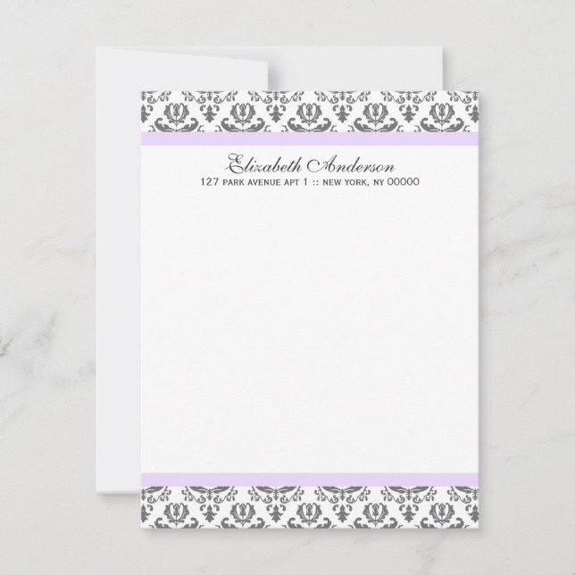 Cartes de remerciement plates en damassé lavande e (Devant)