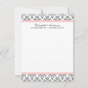 Cartes de remerciement plates en damassé rose et g