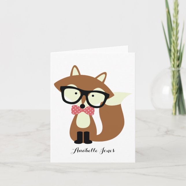 Cartes de remerciement pliées renard hipster noeud (Devant)
