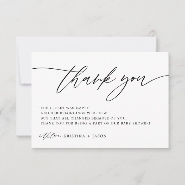 Cartes de remerciement pour Baby Shower Calligraph (Devant)