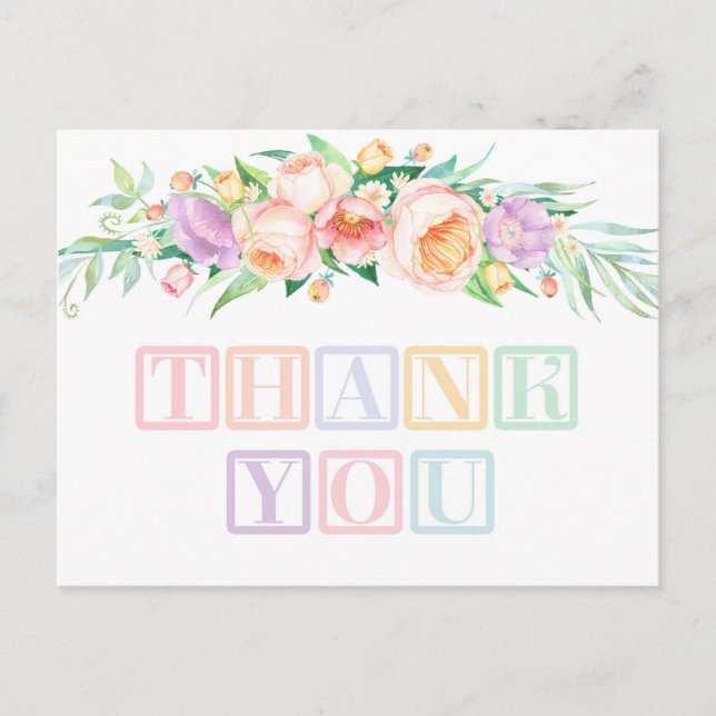 Cartes de remerciement pour Baby Shower Pastel ou  (Devant)