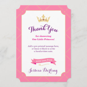 Cartes de remerciement pour Baby Shower Princesse 