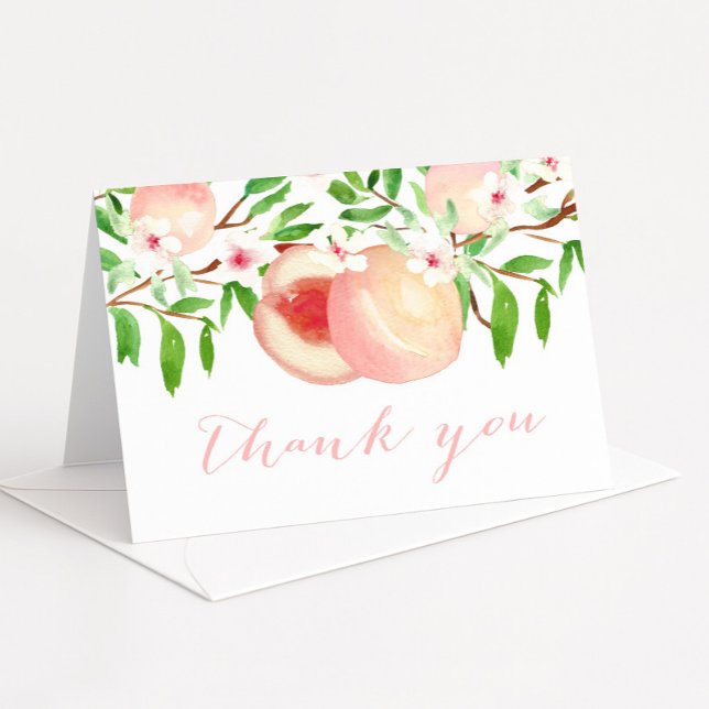 Cartes de remerciement pour Baby Shower, Verger de (Sweet as a peach folding thank you card design featuring pretty watercolor peaches and leaves)