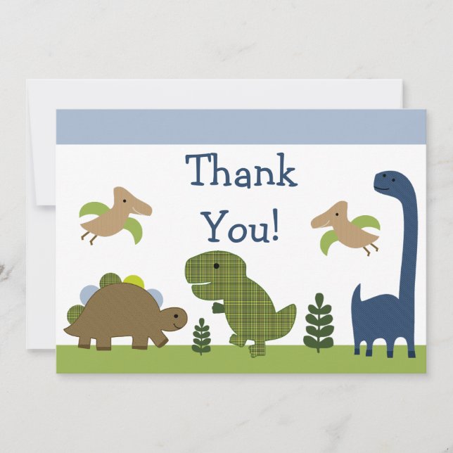 Cartes de Remerciement pour bébé Dino/Dinosaures (Devant)