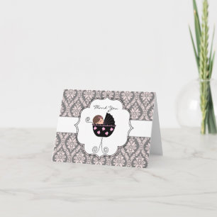 Cartes de remerciement pour bébé rose et gris Dama