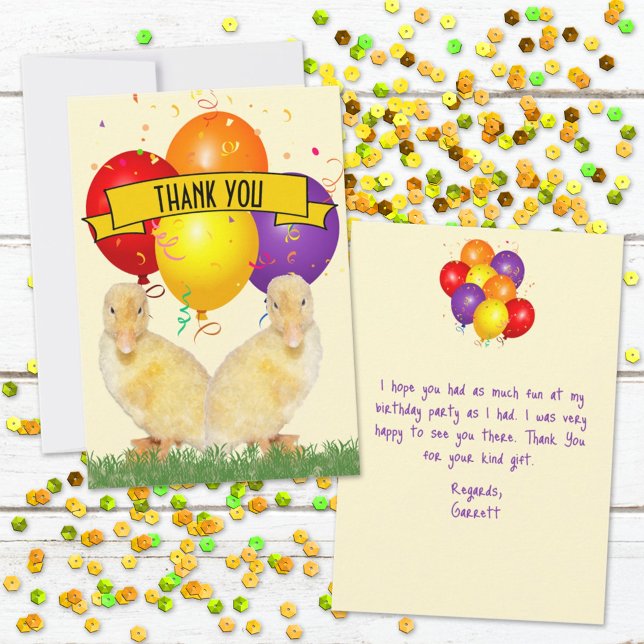 Cartes de remerciement pour enfants Canetons et Ba (Send a thank you to all your guests who attended the birthday party with this cute flat card.  )