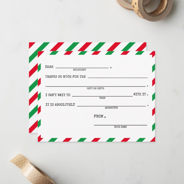 Cartes de remerciement pour Noël des enfants - Ens (Devant/Arrière en situation)