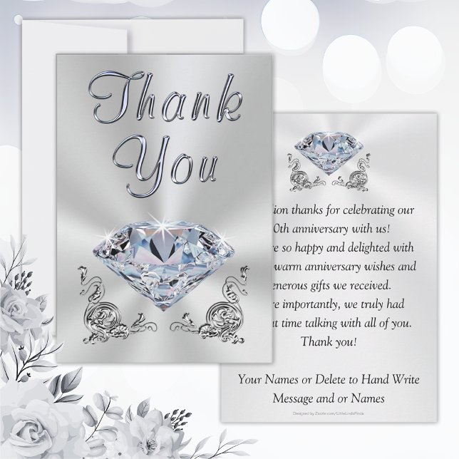 Cartes de remerciement pour un 60ème anniversaire  (60th Anniversary Thank You Cards with Envelopes or Any Year. Diamond wedding anniversary supplies. )
