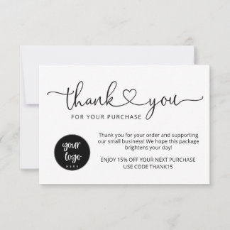 Cartes de remerciement professionnelles noir blanc
