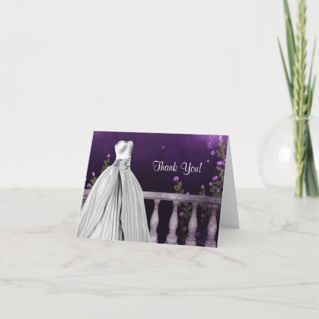 Cartes de remerciement Quinceanera Roses Violettes (Devant)