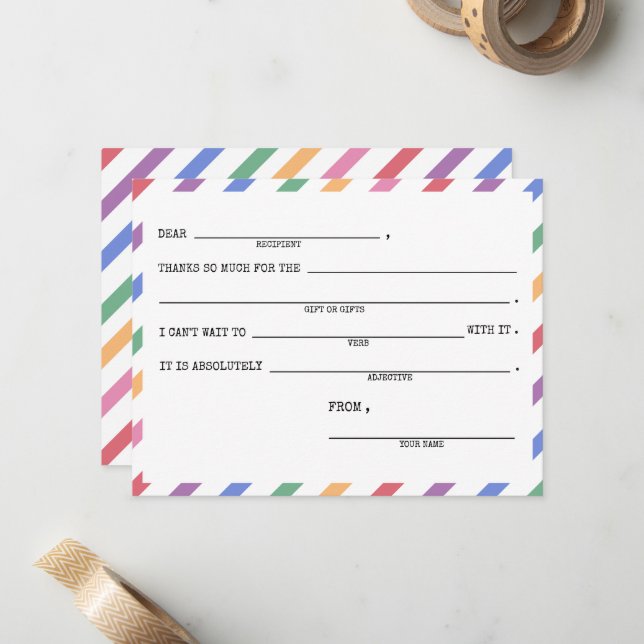 Cartes de remerciement Rainbow pour enfants - Ense (Devant/Arrière en situation)