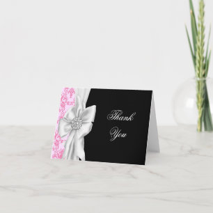 Cartes de remerciement Rose Damassé Rose Noir
