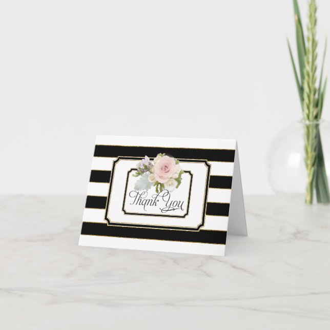 Cartes de Remerciement Rose Décor Floral Art Déco  (Devant)