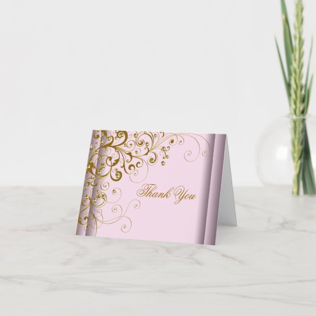 Cartes de remerciement rose et or (Devant)