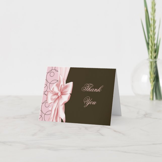 Cartes de remerciement rose marron ruban rose marr (Devant)