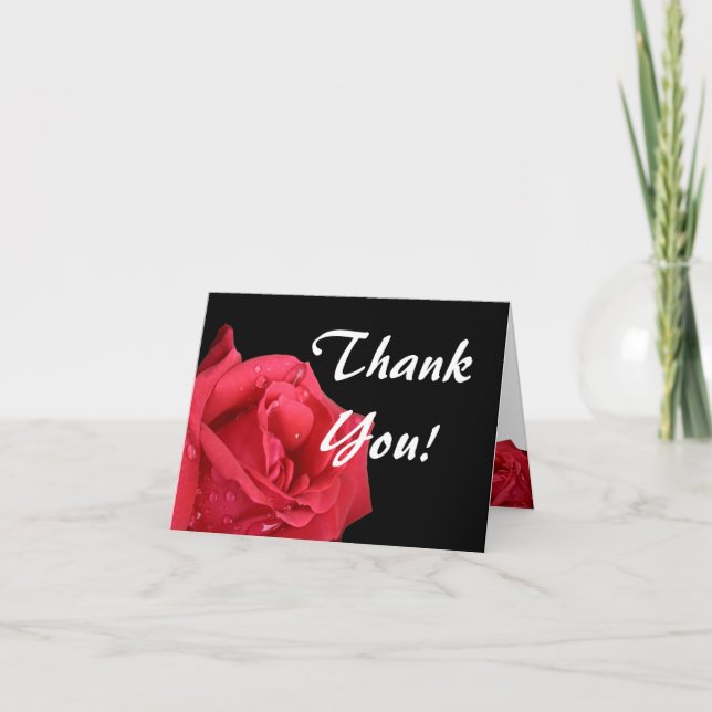 Cartes de remerciement Rose Rouge Élégante (Devant)