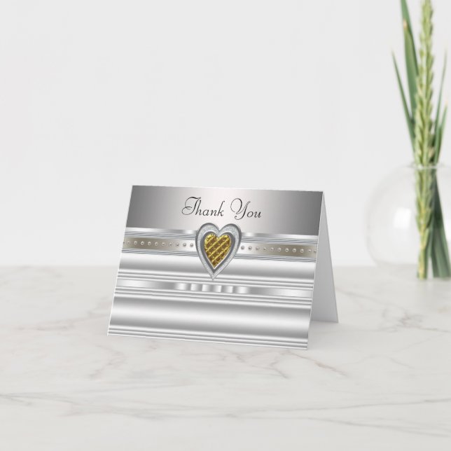 Cartes de Remerciement Silver Gold Heart (Devant)