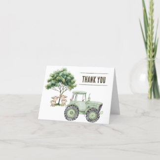 Cartes de remerciement tracteur vert aquarelle fer