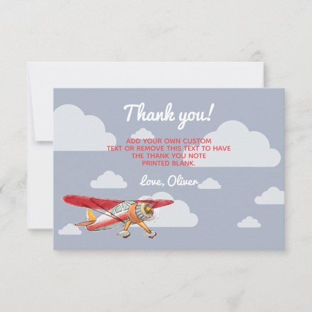 Cartes de remerciement Vintage Avion (Devant)