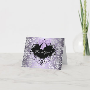 Cartes de remerciement violet et noir Damask