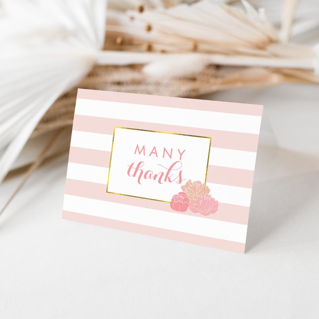 cartes de remerciements | Bande rose et pivoine bl (Créateur téléchargé)