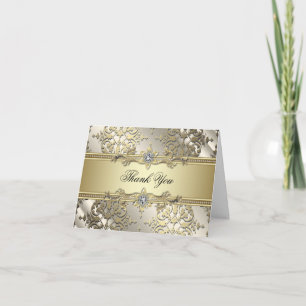 Cartes de remerciements Black and Gold Damask