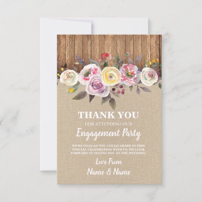 Cartes de remerciements Fleurs d'aquarelle en bois (Devant)