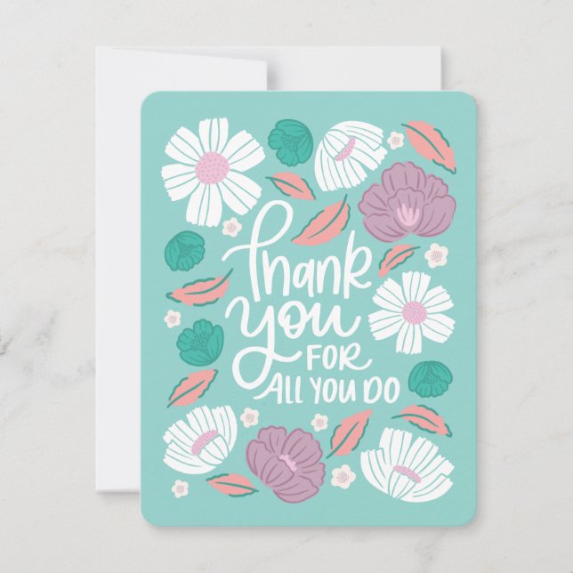 Cartes de remerciements - Florales Turquoises (Devant)