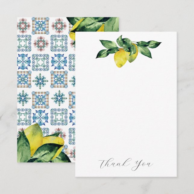 Cartes de remerciements mariages Citrons bleu et j (Devant / Derrière)