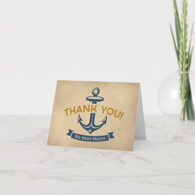 Cartes de remerciements nautiques Marine Ancre ble (Devant)
