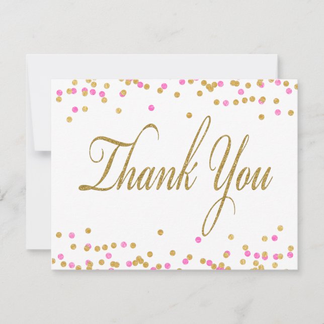 Cartes de Remerciements Pink and Gold Confetti (Devant)
