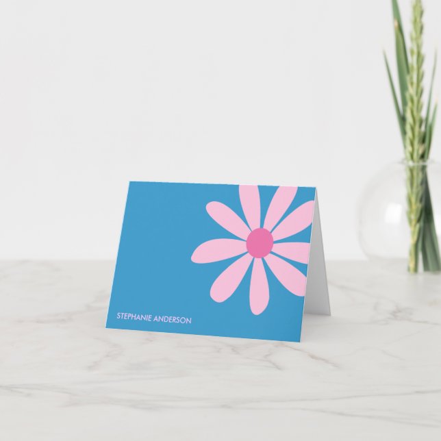 Cartes de Remerciements Pink Daisy (bleu) (Devant)