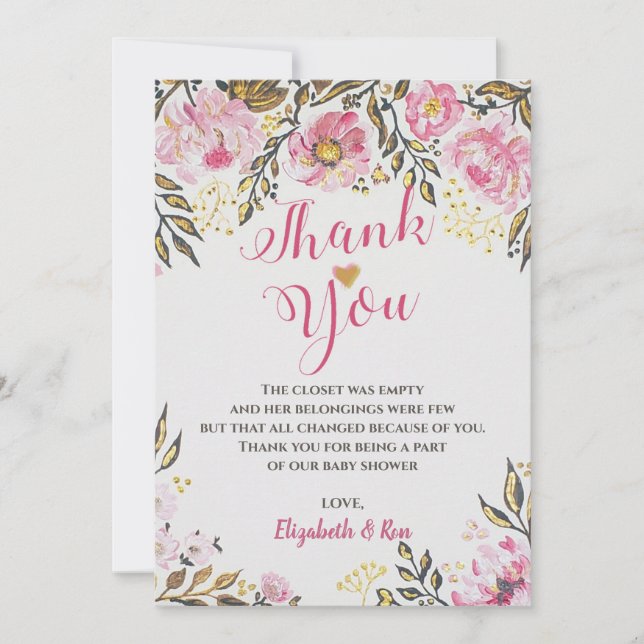 Cartes de remerciements pour le Baby shower floral (Devant)