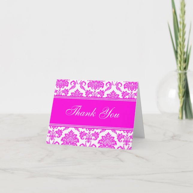 Cartes de remerciements pour les Damas roses chaud (Devant)