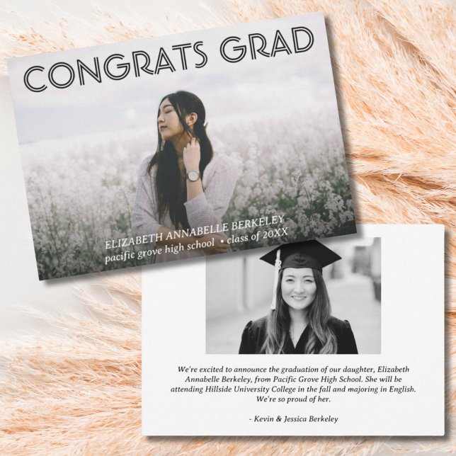 Cartes de Remise de Diplôme Classiques Modernes av (Classic Modern Graduation Photo Announcement Cards)