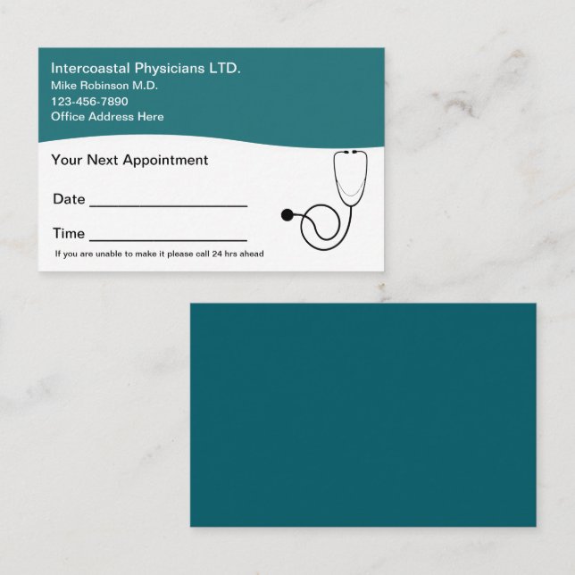 Cartes de rendez-vous des patients Médicale du cab (Devant / Derrière)