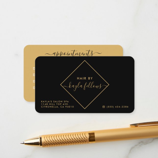 Cartes de rendez-vous Diamant Noir, Blanc et Or (Devant/Arrière en situation)
